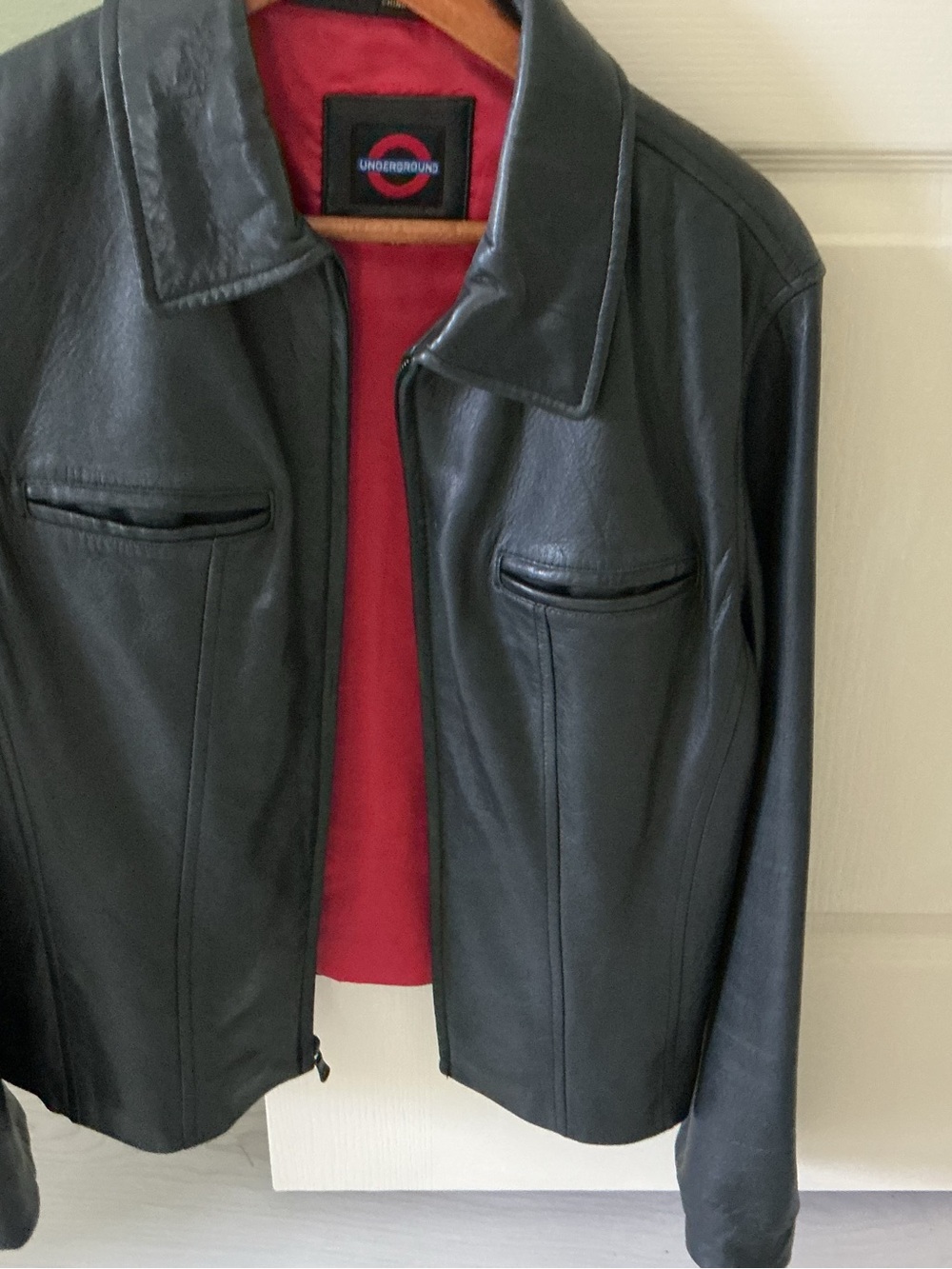 Underground Black Leather Jacket with Red Lining